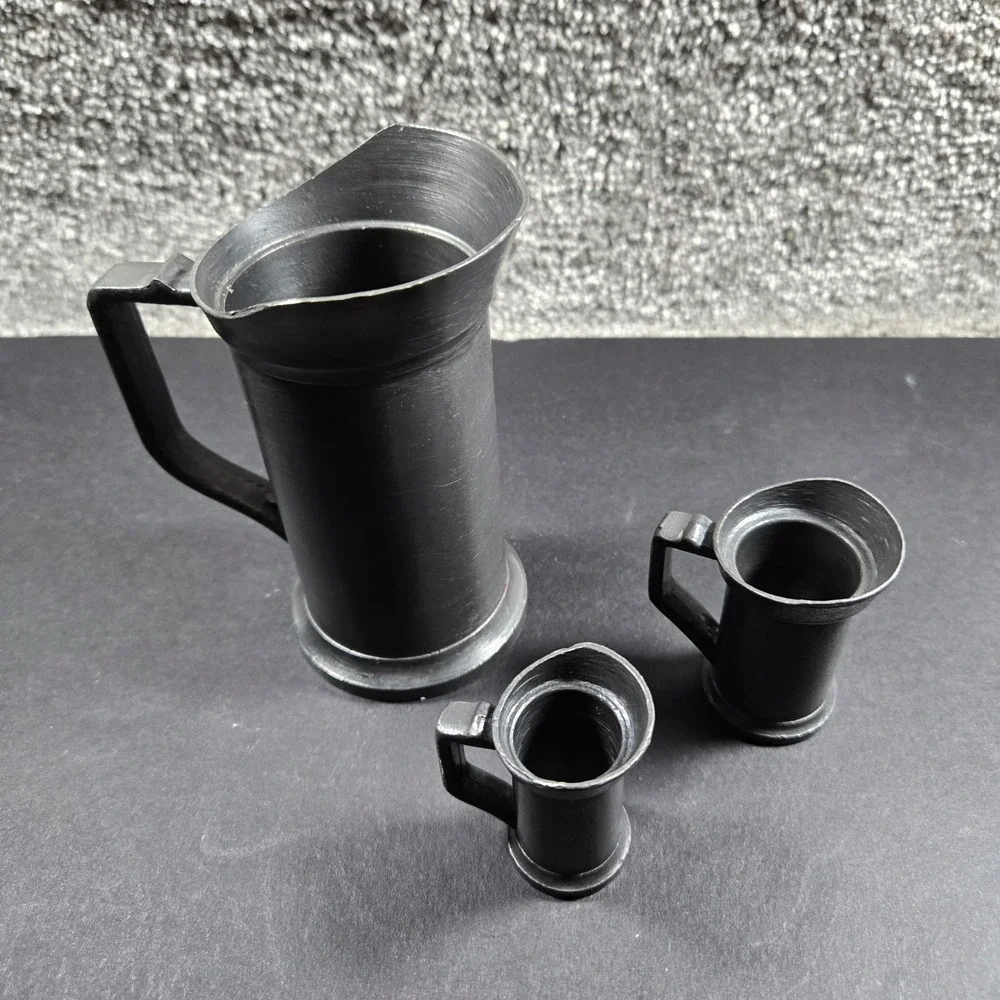 Pewter Measuring Pitcher Set Grey Vintage Rustic 3 Piece Set